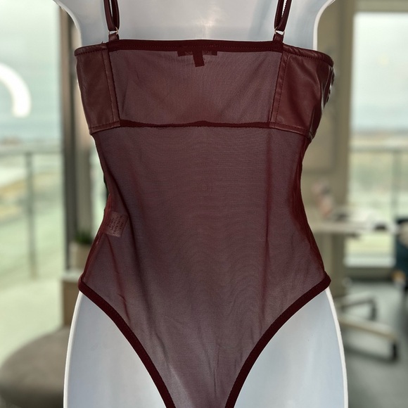 Faux Leather Burgundy Bodysuit Medium - Picture 5 of 5